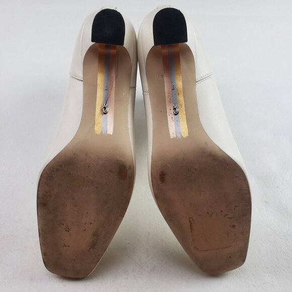 Sam Edelman Lani Chelsea Boot Womens 8 Cream Black Leather Pull On Ankle Heeled - Picture 11 of 15